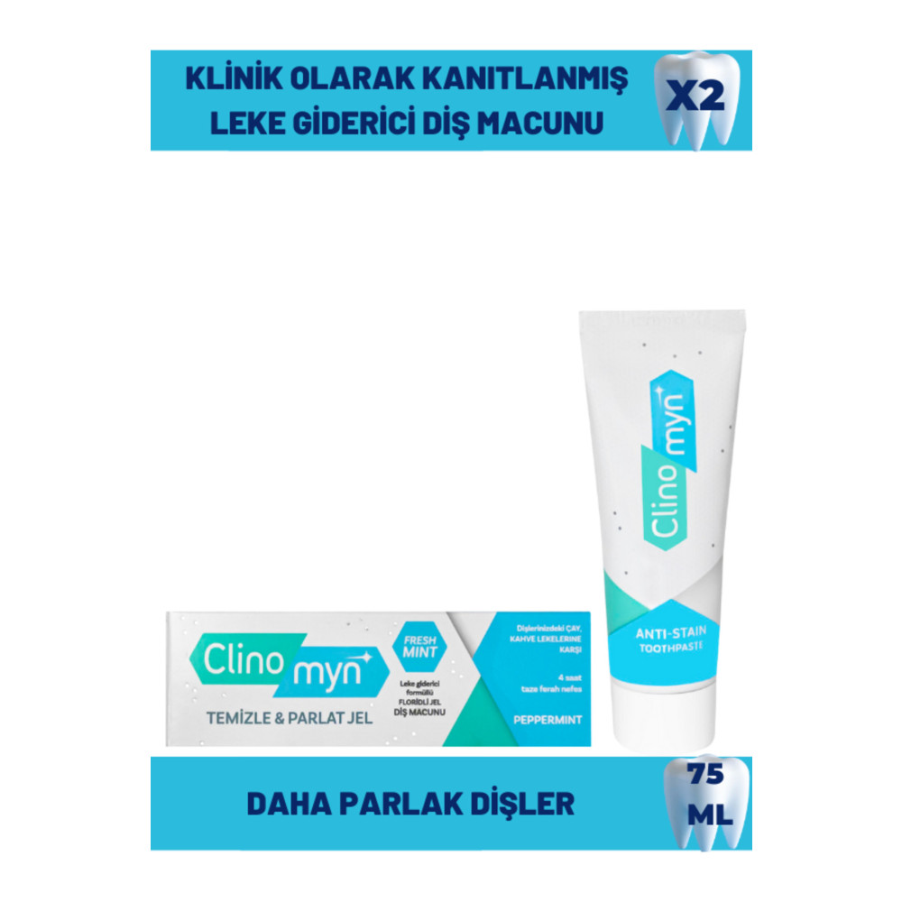 Clinomyn Fresh Temizleme Parlatma Diş Beyazlatan ve Parlatan Jel Diş Macunu 75 ml x 2 Adet Diş Macunları Fiyatı