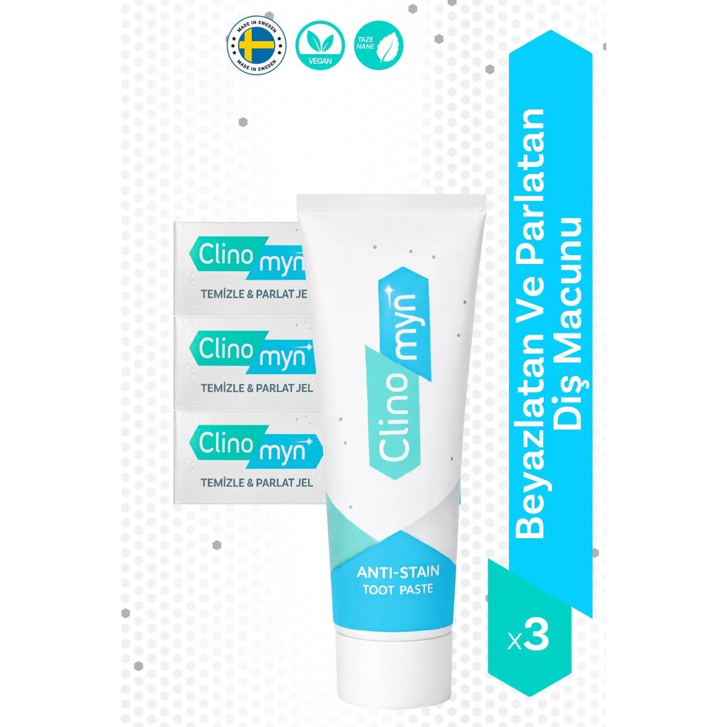 Clinomyn Leke Giderici Jel Diş Macunu Fresh Mint 75 ml x3 – Dişleri Temizleyen, Parlatan ve Nefesi Ferahlatan Etki Diş Macunları Fiyatı