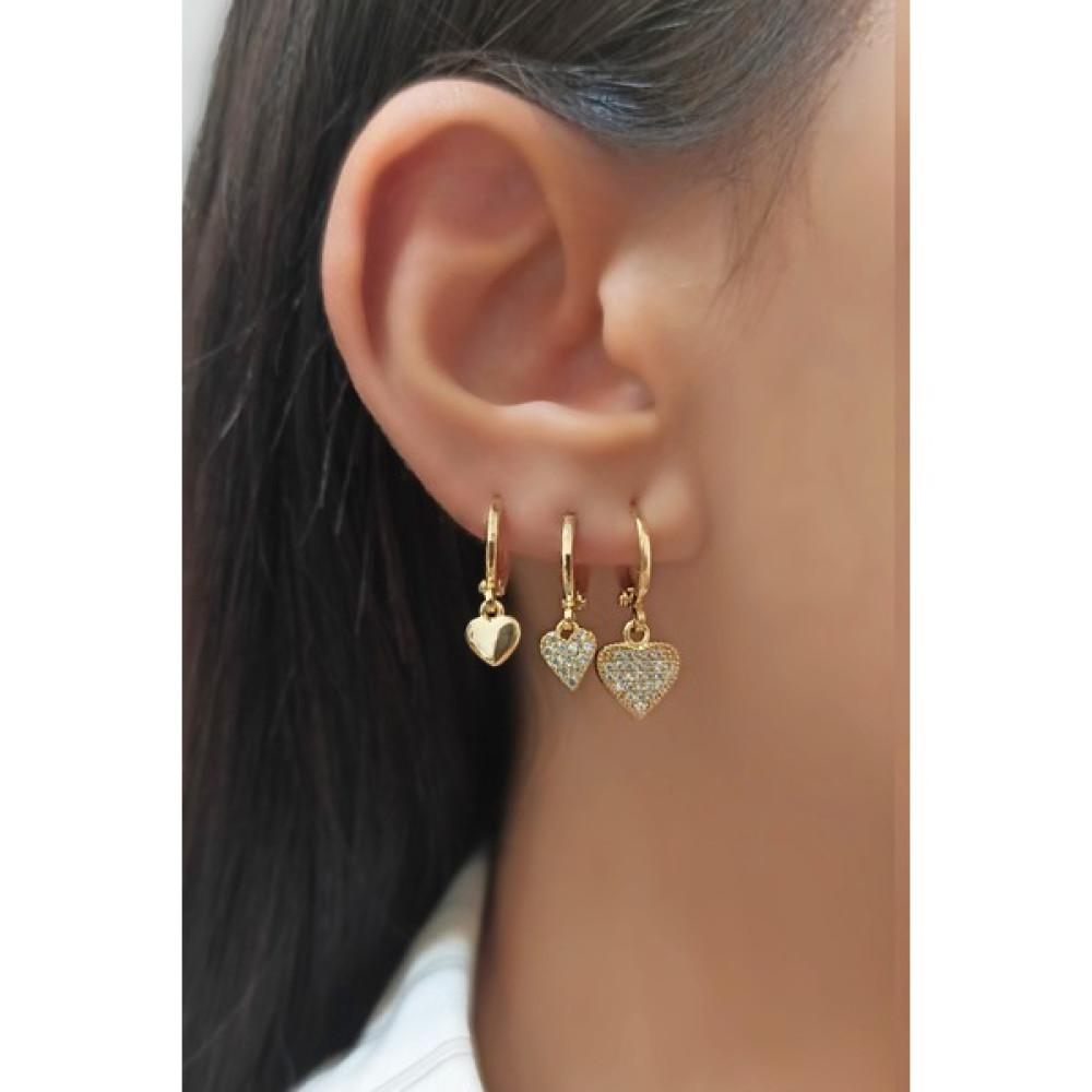 ÇLK Accessories 3 Lü Zirkon Kalp Figür Çoklu Küpe Kombin - Gold Bijuteri Küpe Fiyatı