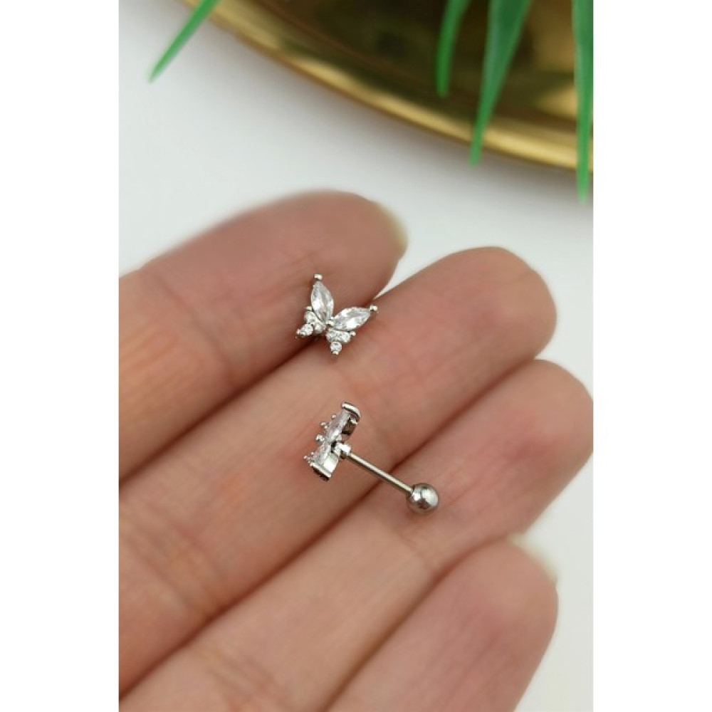 ÇLK Accessories 316 Cerrahi Çelik Kelebek Piercing TRPIERCING0123 - Gümüş Altın & Gümüş Piercing Fiyatı