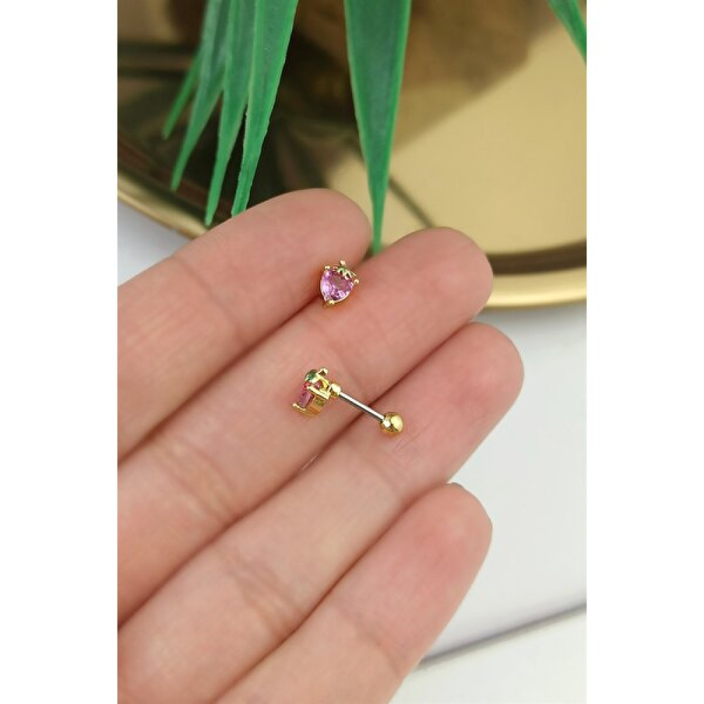 ÇLK Accessories 316 Cerrahi Çelik Renkli Taş Çilek Piercing TRPIERCING0149 - Gold Altın & Gümüş Piercing Fiyatı