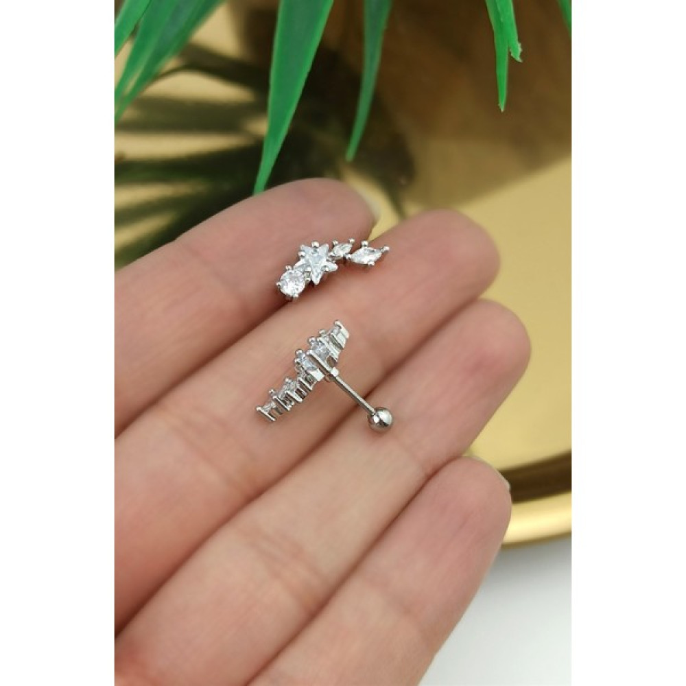 ÇLK Accessories 316 Cerrahi Çelik Taşlı Yıldız Piercing TRPIERCING0121 - Gümüş Altın & Gümüş Piercing Fiyatı