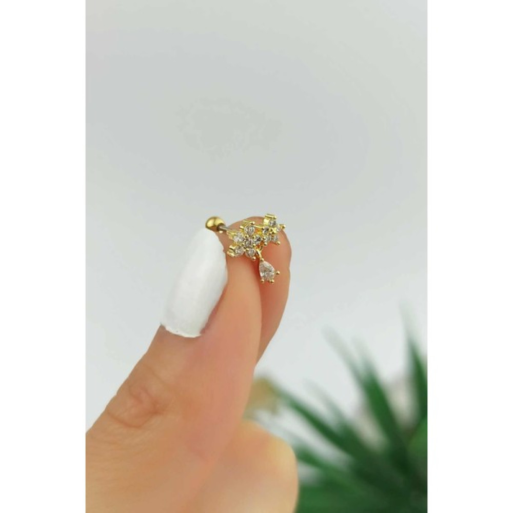 ÇLK Accessories 316 L Cerrahi Çelik Sallantı Damla Taş Çiçek Figür Piercing TRPIERCING0109 PIERX200X - Sarı Altın & Gümüş Piercing Fiyatı