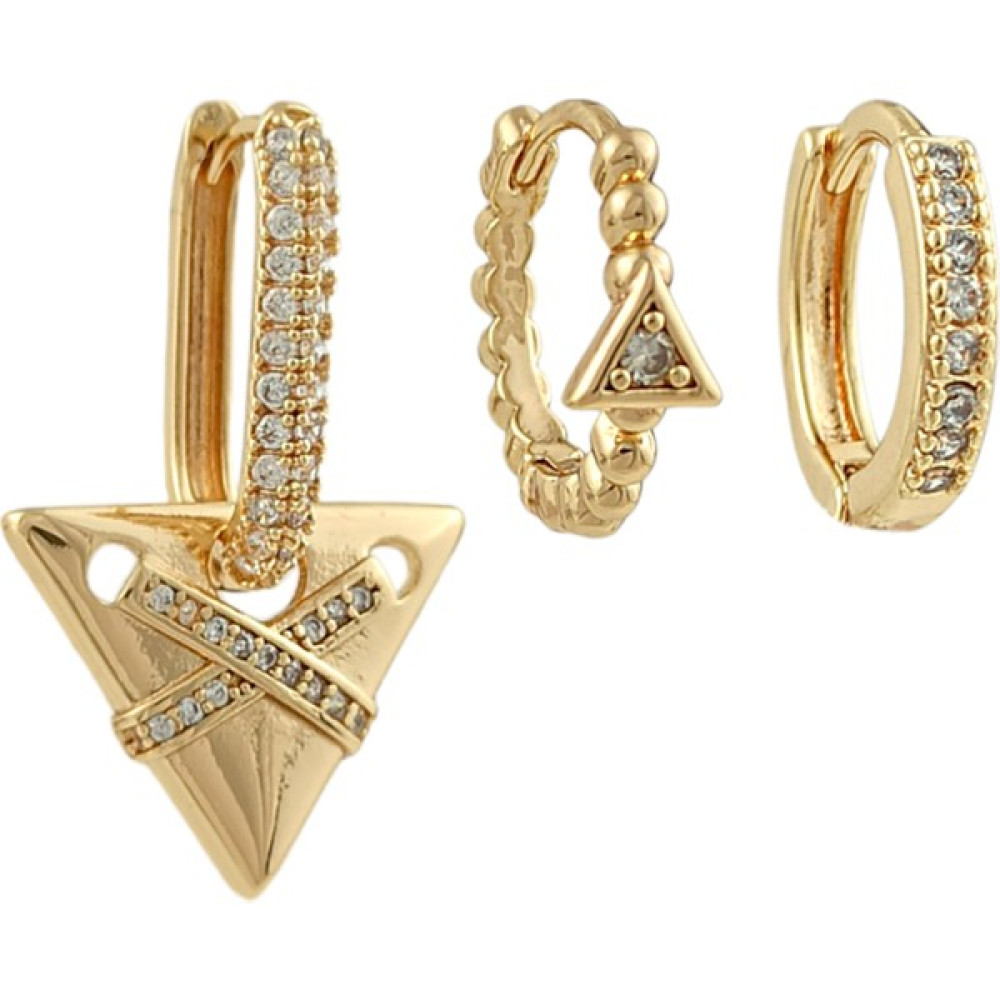 ÇLK Accessories 3'lü Üçgen Küpe Kombin TRKÜPE35199 - Gold Bijuteri Küpe Fiyatı