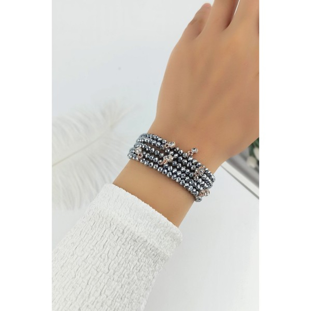 ÇLK Accessories Asansörlü Kristal Boncuk Dört Sıra Taşlı Bileklik TRBILEK7434 B33003 - Gri Saat ve Bileklik Aksesuarı Fiyatı