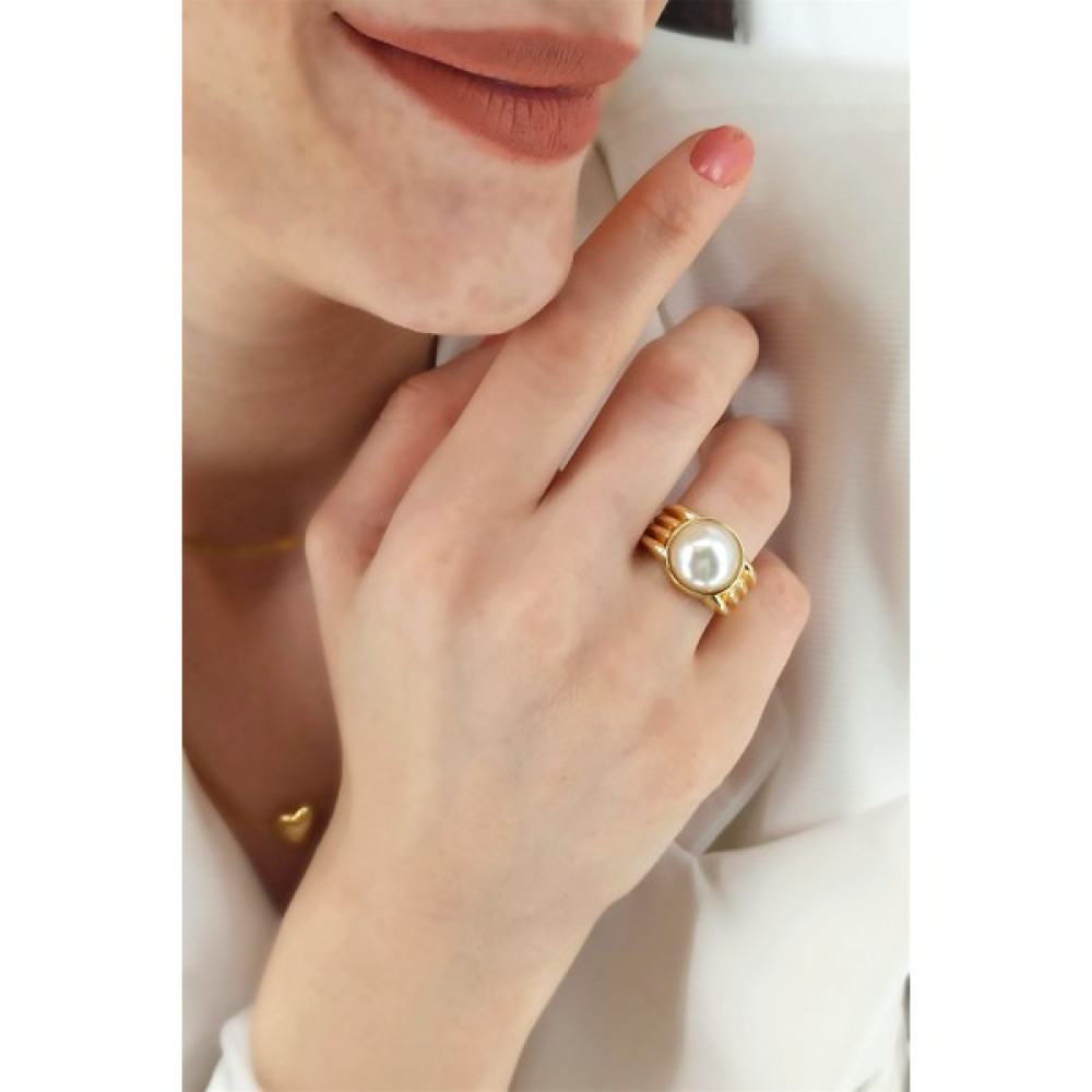 ÇLK Accessories Ayarlanabilir Bombeli Inci Yüzük TRYÜZÜK1266 - Gold - Standart Bijuteri Yüzük Fiyatı