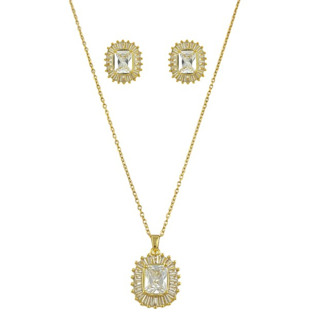 ÇLK Accessories Baget Taş Kolye Küpe Kombin TRKOLYE50332 - Gold Bijuteri Kolye Fiyatı