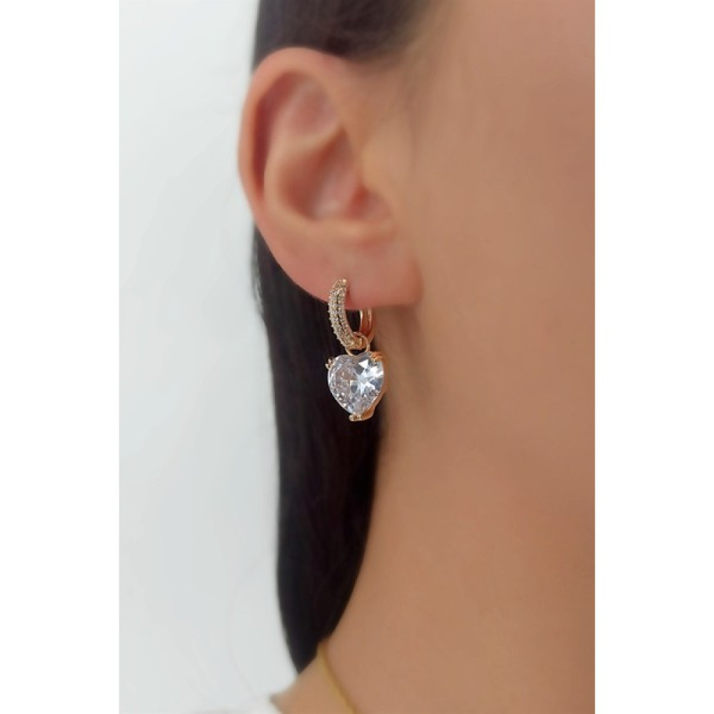 ÇLK Accessories Büyük Taşlı Kalp Küpe TRKÜPE34928 - Gold Bijuteri Küpe Fiyatı