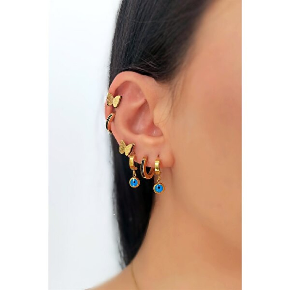 ÇLK Accessories Çelik 6 Lı Kelebek Küpe Kombin TRKÜPE34416 - Sarı Altın, Takı & Aksesuar Fiyatı