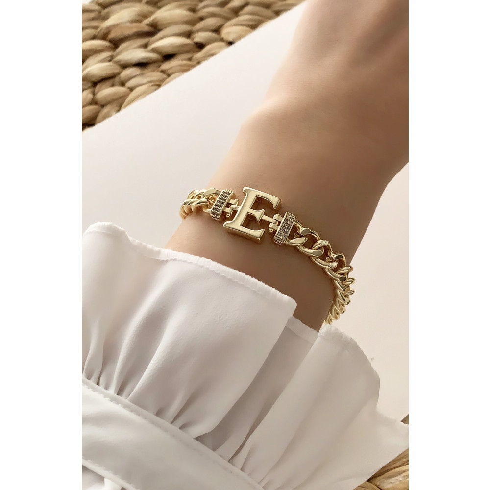 Çlk Accessories Gold E Harf Bileklik Trbilek7538 B34003 Çelik Bilezik Fiyatı