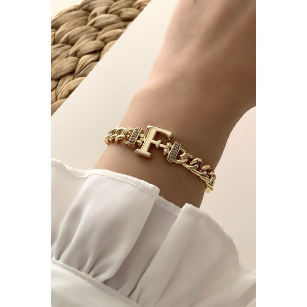 ÇLK Accessories Gold F Harf Bileklik TRBILEK7576 B34003 Saat ve Bileklik Aksesuarı Fiyatı