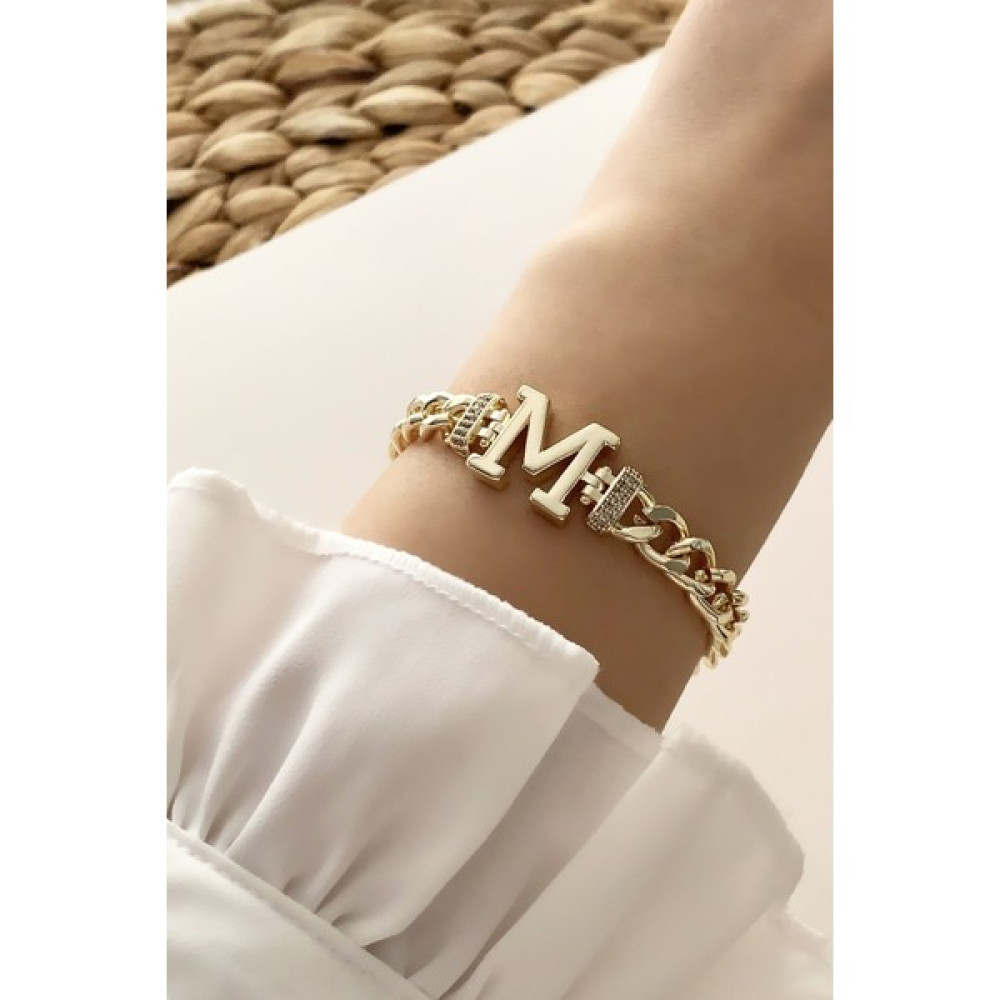 ÇLK Accessories Gold M Harf Bileklik TRBILEK7539 B34003 Saat ve Bileklik Aksesuarı Fiyatı