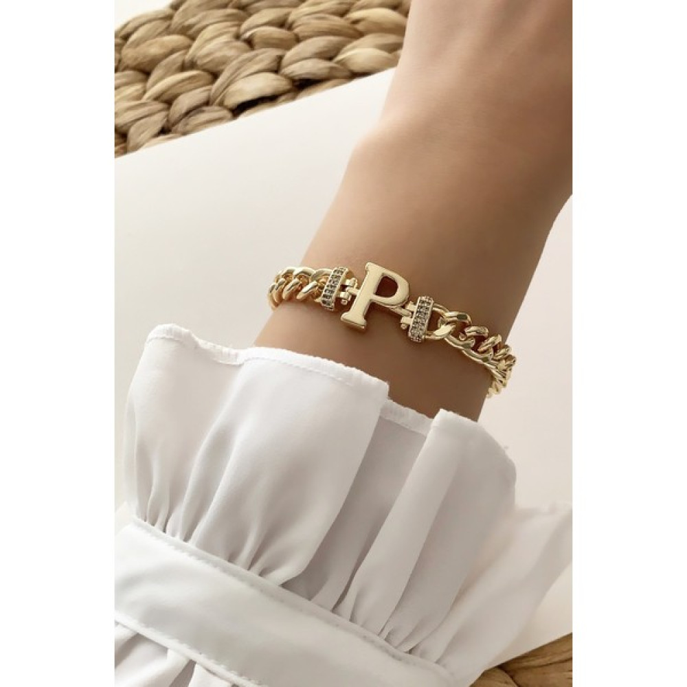 ÇLK Accessories Gold P Harf Bileklik TRBILEK7716 B34003 Saat ve Bileklik Aksesuarı Fiyatı