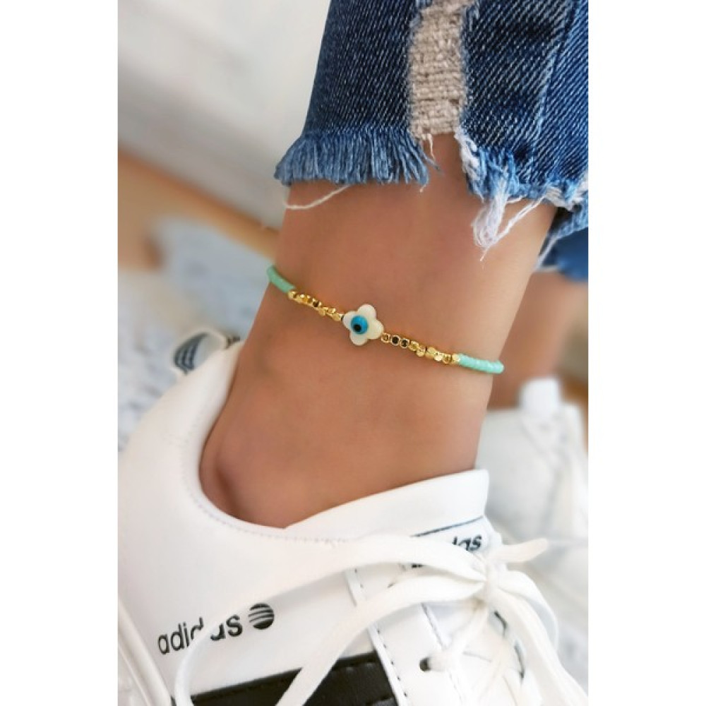 ÇLK Accessories Kristal Boncuk Yonca Figür Halhal TRHALHAL4082 B31753 - Yeşil Halhal Fiyatı