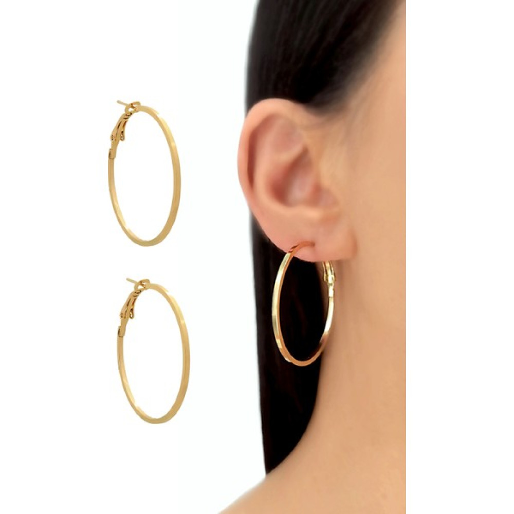 ÇLK Accessories Premium 30 mm Ince Kare Kesim Halka Küpe - Gold Bijuteri Küpe Fiyatı