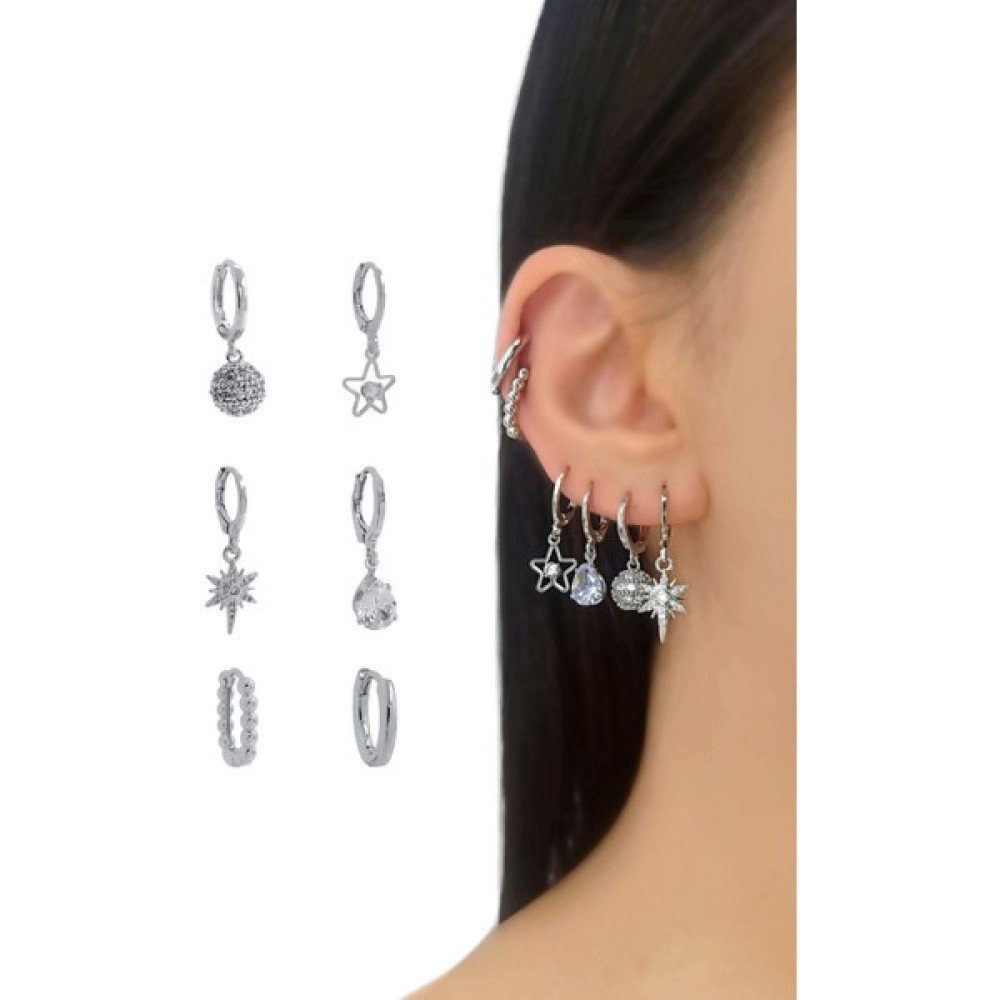 ÇLK Accessories Premium 6'lı Kuzey Yıldız Küpe Kombin - Gümüş Bijuteri Küpe Fiyatı