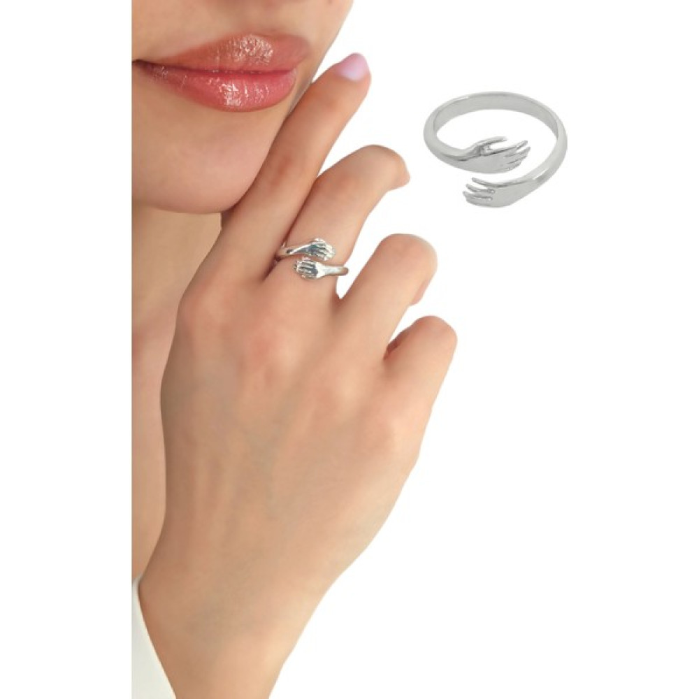 ÇLK Accessories Premium Ayarlanabilir Sarılan Eller Yüzük - Gümüş Bijuteri Yüzük Fiyatı