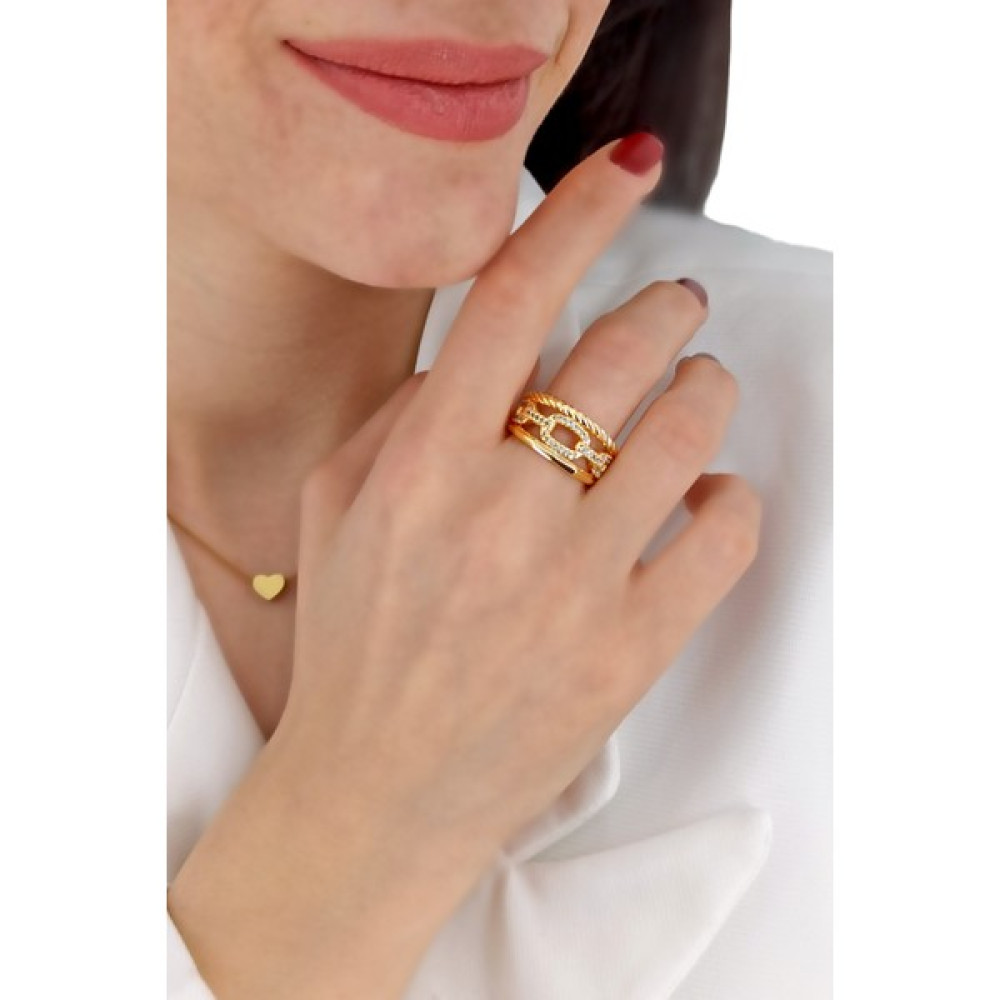 ÇLK Accessories Premium Ayarlanabilir Taşlı Üç Sıra Zincir Yüzük - Gold Bijuteri Yüzük Fiyatı
