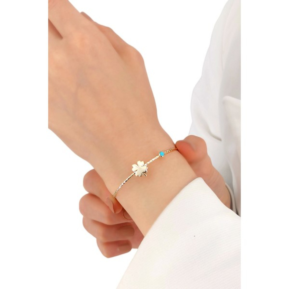 ÇLK Accessories Premium Mavi Taş Yonca Bileklik - Gold Saat ve Bileklik Aksesuarı Fiyatı