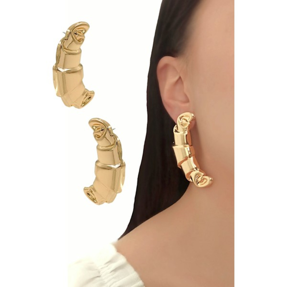 ÇLK Accessories Premium Plaka Kruvasan Küpe - Gold Bijuteri Küpe Fiyatı