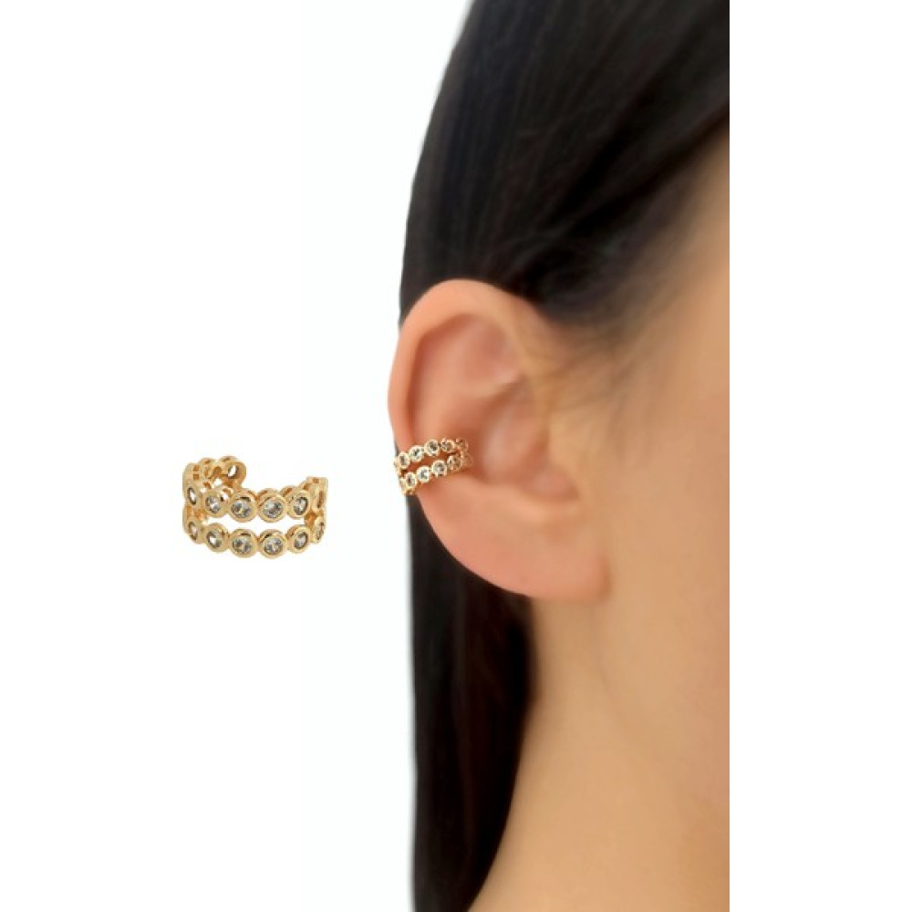 ÇLK Accessories Premium Tekli 2 Sıra Taşlı Kıkırdak Küpe - Gold Bijuteri Küpe Fiyatı