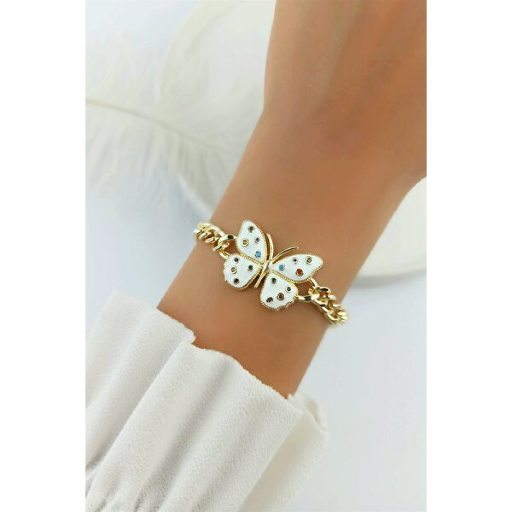 ÇLK Accessories Renkli Mine Taşlı Kelebek Bileklik TRBILEK70068 - Beyaz Saat ve Bileklik Aksesuarı Fiyatı