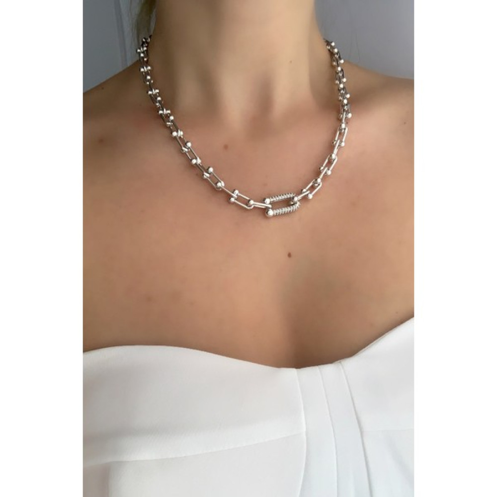 ÇLK Accessories Taşlı Geçmeli Zincir Kolye TRKOLYE5710 B34503 - Gümüş Bijuteri Kolye Fiyatı