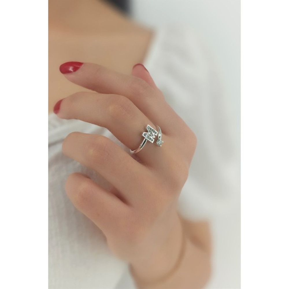 ÇLK Accessories Taşlı M Harf Yüzük Taşlıharfyüzükm - Gümüş - Standart Bijuteri Yüzük Fiyatı