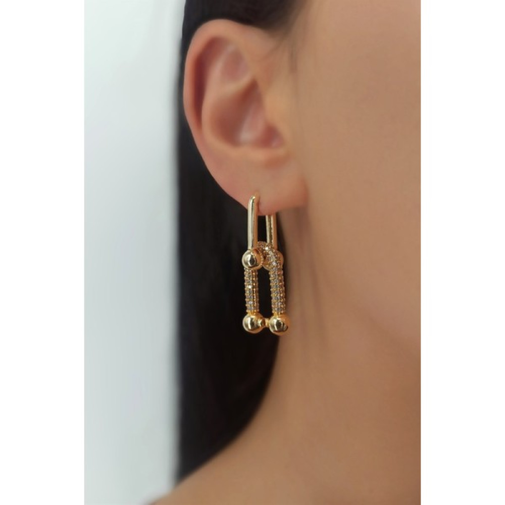 ÇLK Accessories Taşlı Üç Boyut Küpe TRKÜPE34817 - Gold Bijuteri Küpe Fiyatı