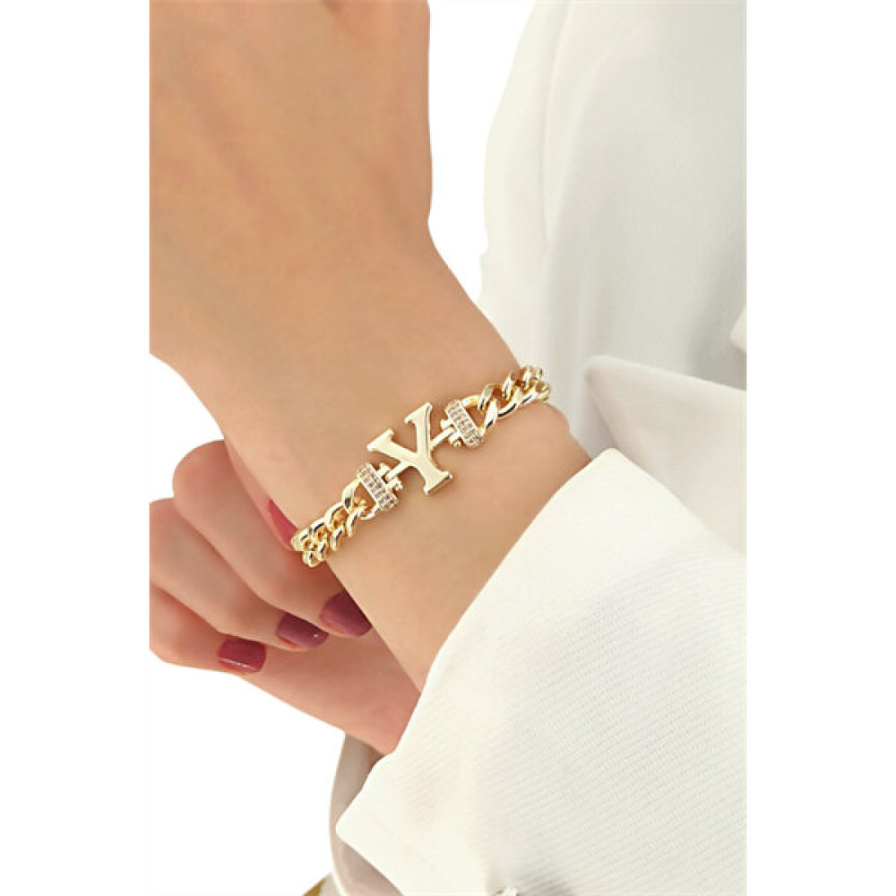 ÇLK Accessories Y Harf Zirkon Taş Bileklik - Gold Saat ve Bileklik Aksesuarı Fiyatı