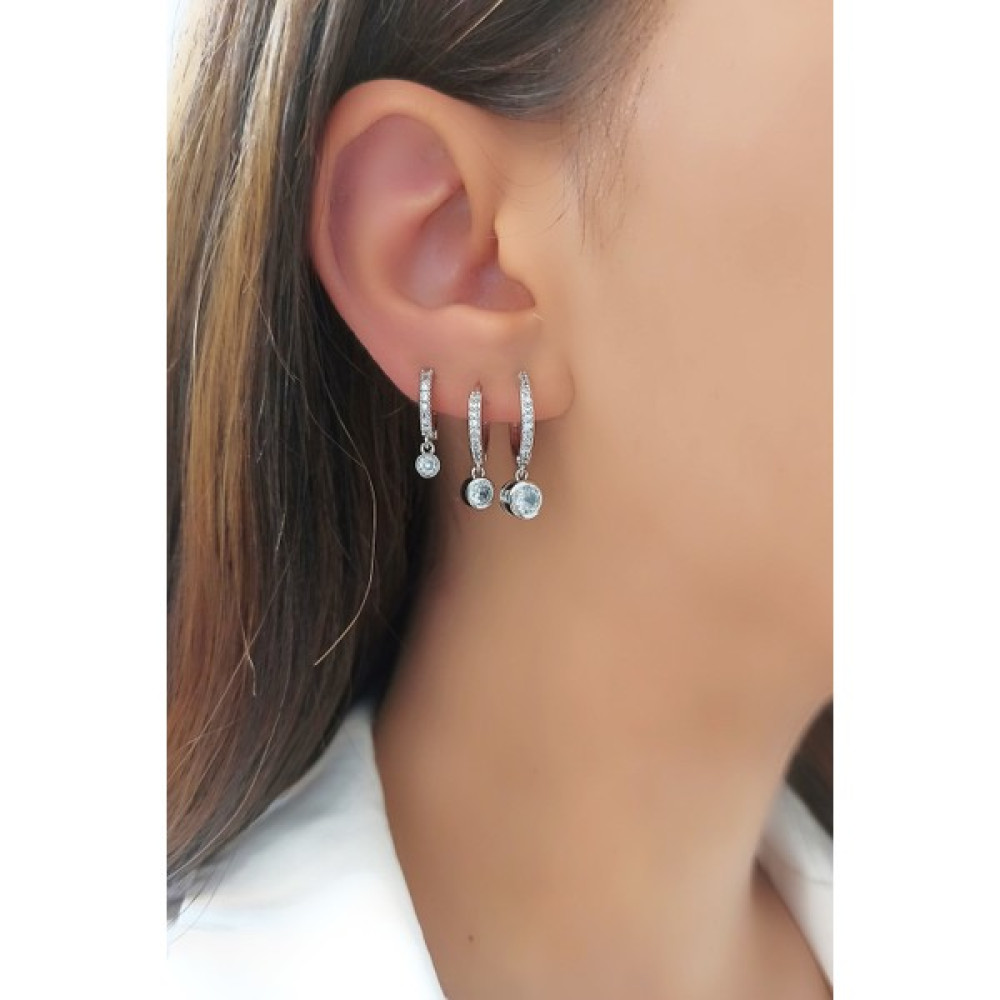 ÇLK Accessories Zirkon 3'lü Tek Taşlı Küpe B300 - Gümüş Bijuteri Küpe Fiyatı