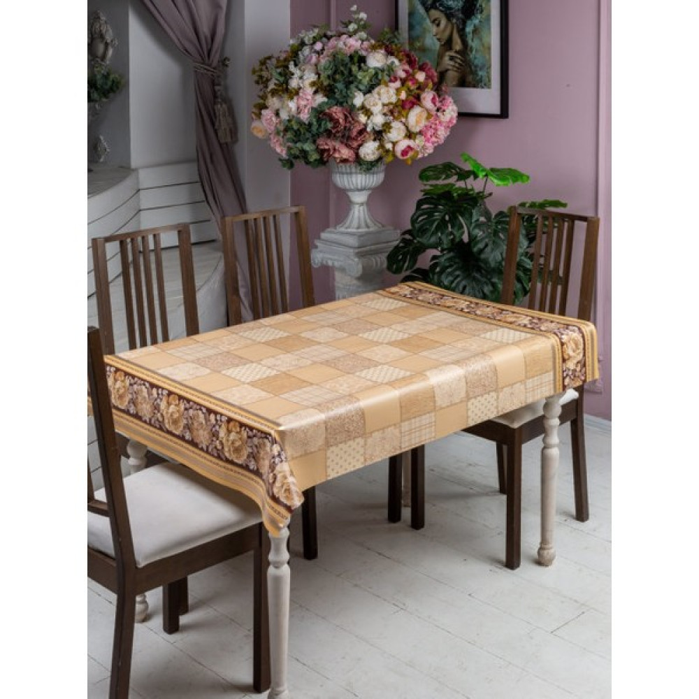 Clk Home Astarlı Silinebilir Pvc Muşamba Masa Örtüsü 142-B - 100 x 140 cm - Kahverengi - Krem Masa Örtüsü Fiyatı