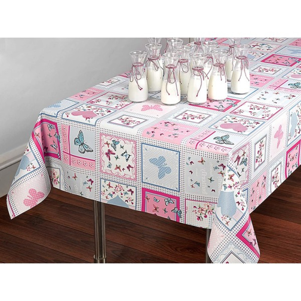Clk Home Puantiye Astarlı Silinebilir Pvc Muşamba Masa Örtüsü 1023-1 - 140 x 140 cm - Pembe - Mavi Masa Örtüsü Fiyatı