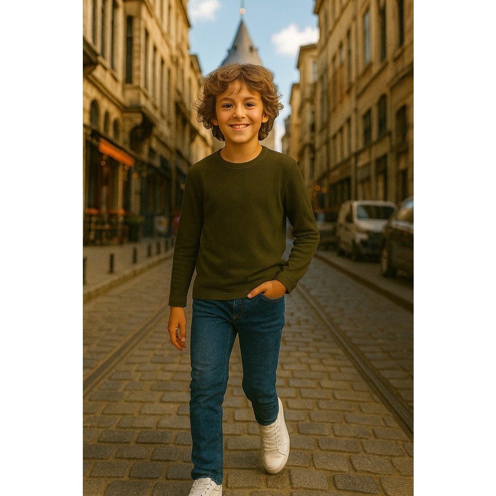 Cloise Çocuk Uzun Kollu T-Shirt Unisex Haki %100 Pamuk Konforlu Basic Stil Uzun Kol Giyim & İç Giyim Fiyatı