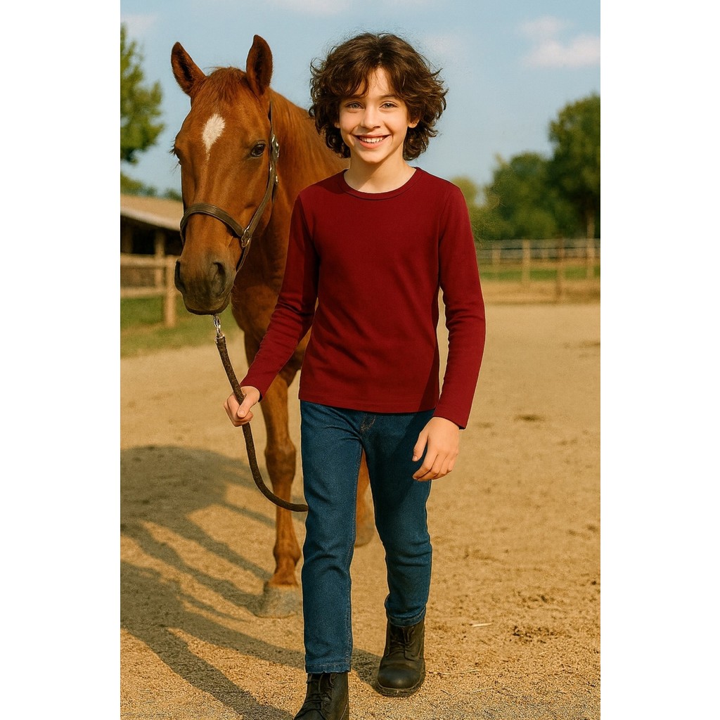 Cloise Uzun Kollu Unisex Çocuk T-Shirt Bordo %100 Pamuk Konforlu Basic Stil Giyim & İç Giyim Fiyatı