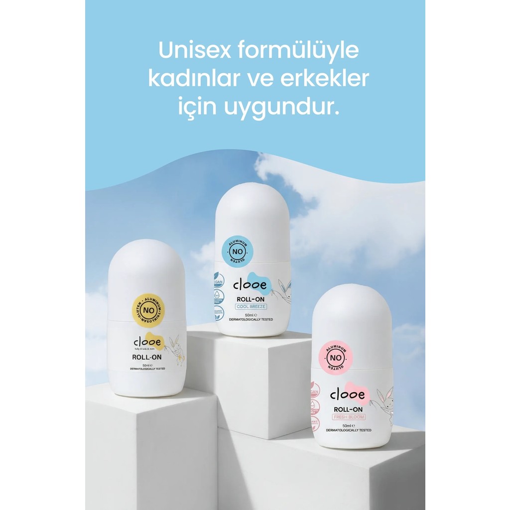 Clooe Vegan Alüminyum Içermeyen Organik Aloe Veralı Hassas Cilt Uyumlu Ter Kokusu Giderici Deodorant Roll-On Karma 3'lü Set - 50 ml Diğer Fiyatı