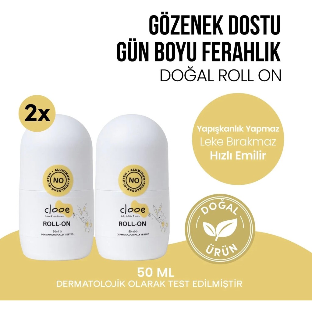 Clooe Vegan Sertifikalı Alüminyum İçermeyen Leke Bırakmayan Hızlı Emilen Ter Kokusu Önleyici Çay Ağacı Yağlı Unisex 2'li Roll-On Deodorant Seti Diğer Fiyatı