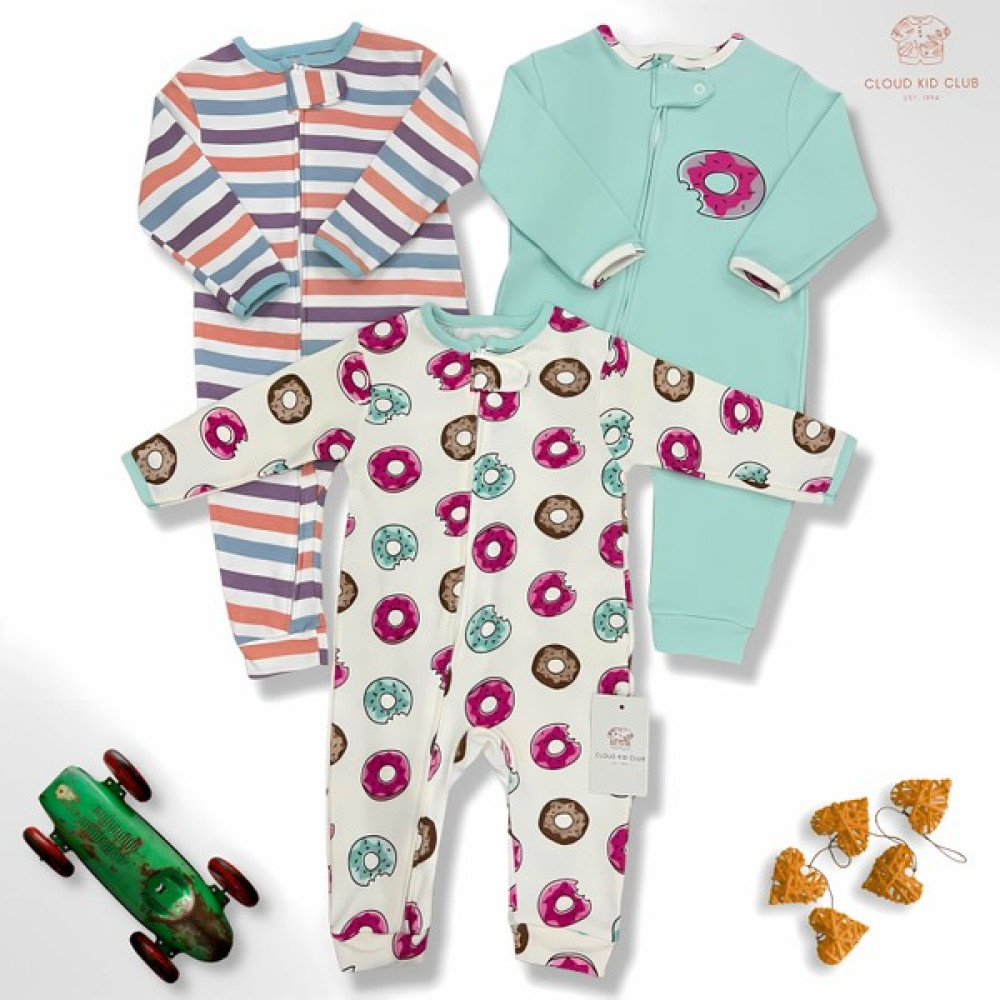 Cloud Kid Club Cloudkidclub Tatlı Donat %100 Doğal Pamuk 3'lü Bebek Tulum 0-18 Ay (Unisex) Bebek Tulumu Fiyatı