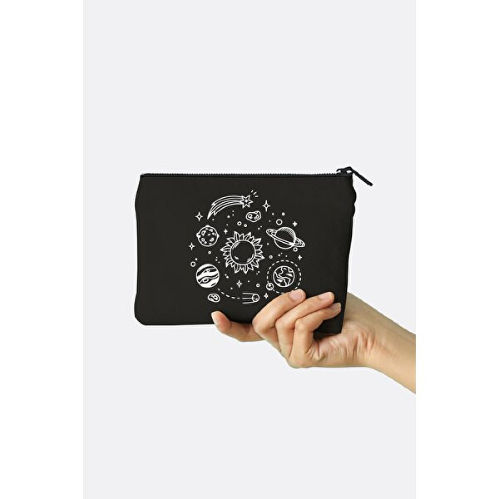 Clutch Aesthetic Planets Siyah Kanvas Makyaj Çantası Makyaj Fırça ve Aksesuarları Fiyatı