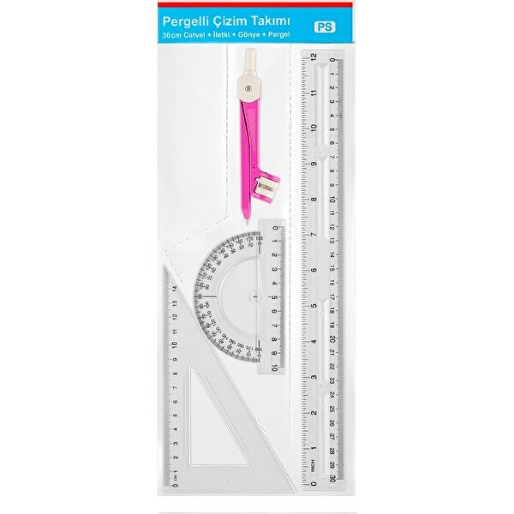 Cmk Pergelli Çizim Seti 30CM Cetvel + Gönye + Iletki Cetvel Fiyatı