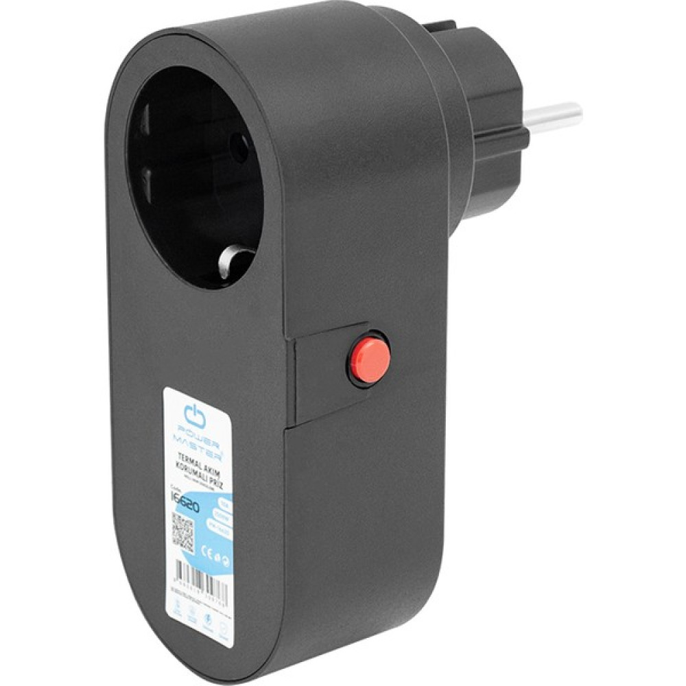 Cmk Powermaster PM-16620 Tekli Siyah Oval Kasa Termal Akım Korumalı Priz (10A-2500W) Prizler Fiyatı
