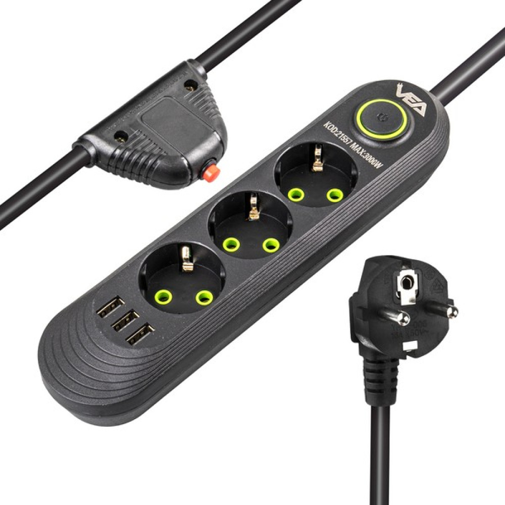 Cmk VA-21557 3'lü 3 Usb'li 1.5 Metre Akım Korumalı Priz Siyah Prizler Fiyatı