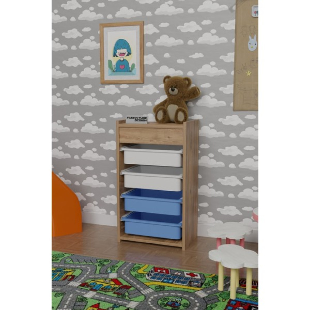 Cmkstore 4 Sepetli Oyuncak Dolabı Çok Amaçlı Mutfak Dolabı Sebzelik Atlantik Çam - Beyaz&mavi Gardrop & Dolap Fiyatı