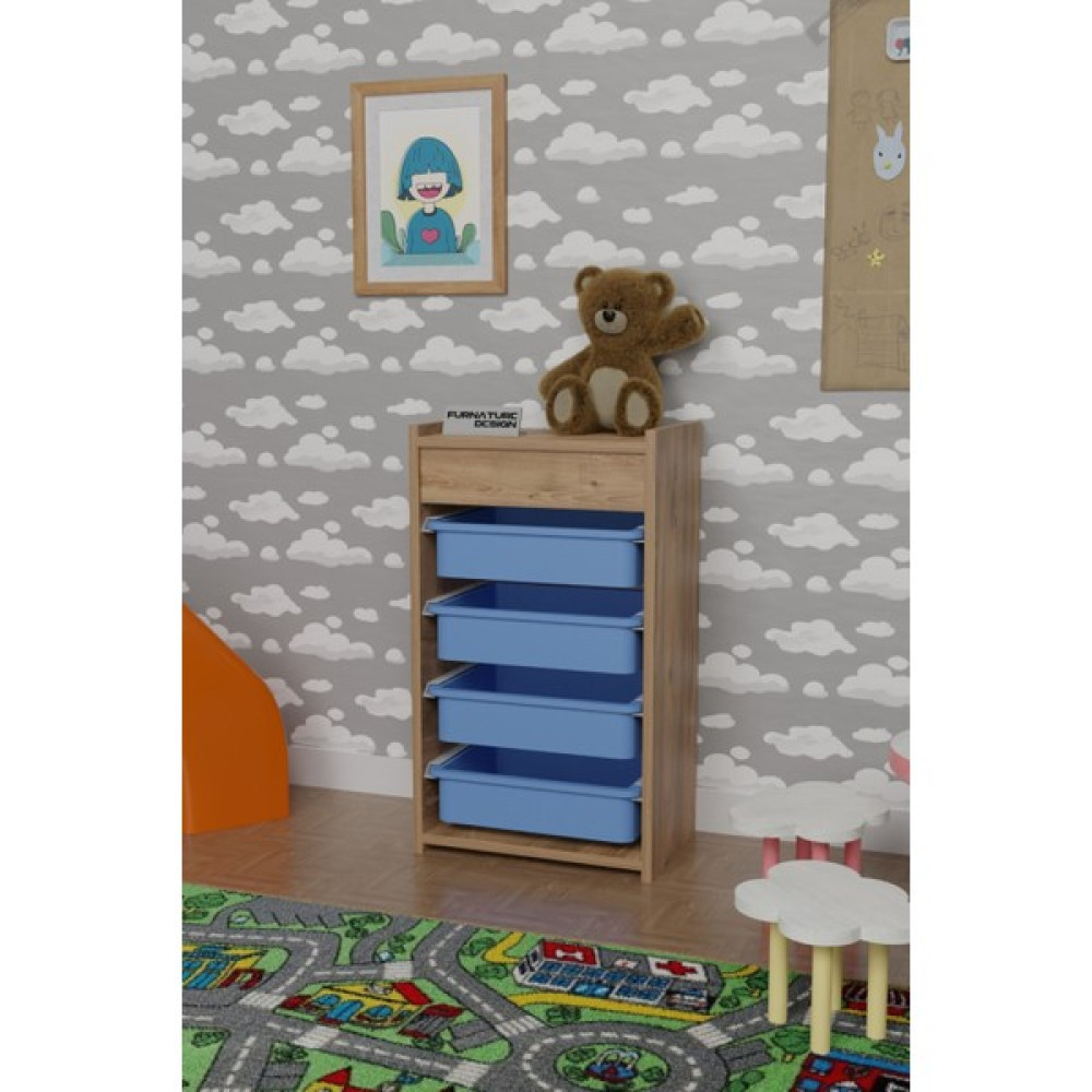 Cmkstore 4 Sepetli Oyuncak Dolabı Çok Amaçlı Mutfak Dolabı Sebzelik Atlantik Çam - Mavi Gardrop & Dolap Fiyatı