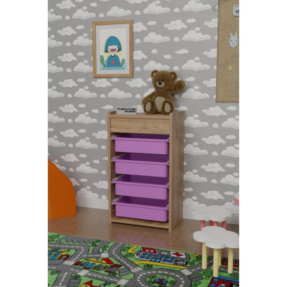 Cmkstore 4 Sepetli Oyuncak Dolabı Çok Amaçlı Mutfak Dolabı Sebzelik Atlantik Çam - Pembe Gardrop & Dolap Fiyatı