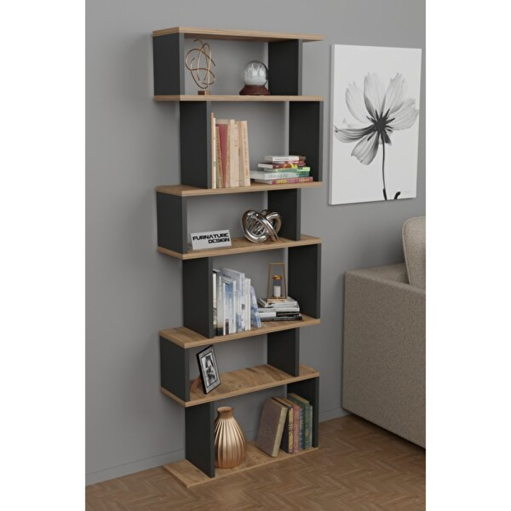 Cmkstore Dekoratif Kitaplık 7 Raflı Kütüphane Raf Ünitesi Antrasit - Atlantik Çam Kitaplık Fiyatı