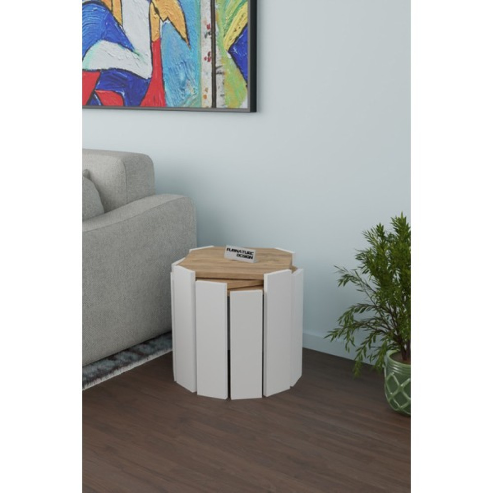 Cmkstore Sekizgen Üçlü Zigon Sehpa Seti Sunta Yan Sehpa Atlantik Çam - Beyaz Yan Sehpa Fiyatı