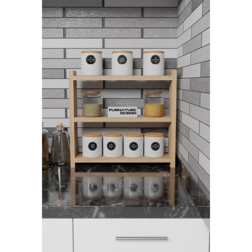 Cmkstore Tezgah Üstü Çok Amaçlı Baharatlık 3 Raflı Mutfak Rafı 40X10 cm Atlantik Çam Duvar Rafı Fiyatı