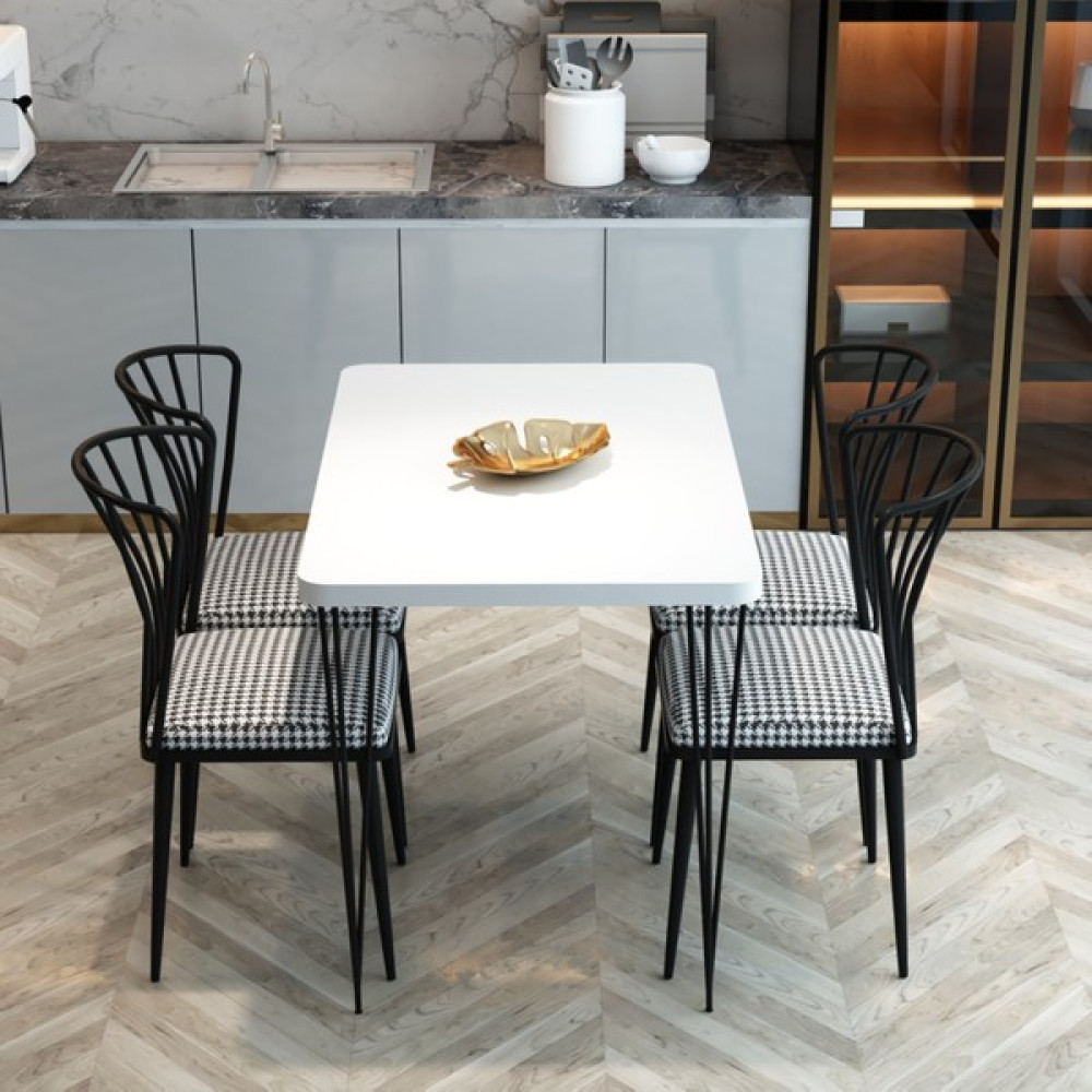 Cmkstore Yemek Masası Takımı 70X110 Piramit Ayaklı Yemek Masası + 4 Adet Sandalye - Beyaz Yemek & Mutfak Masası Fiyatı