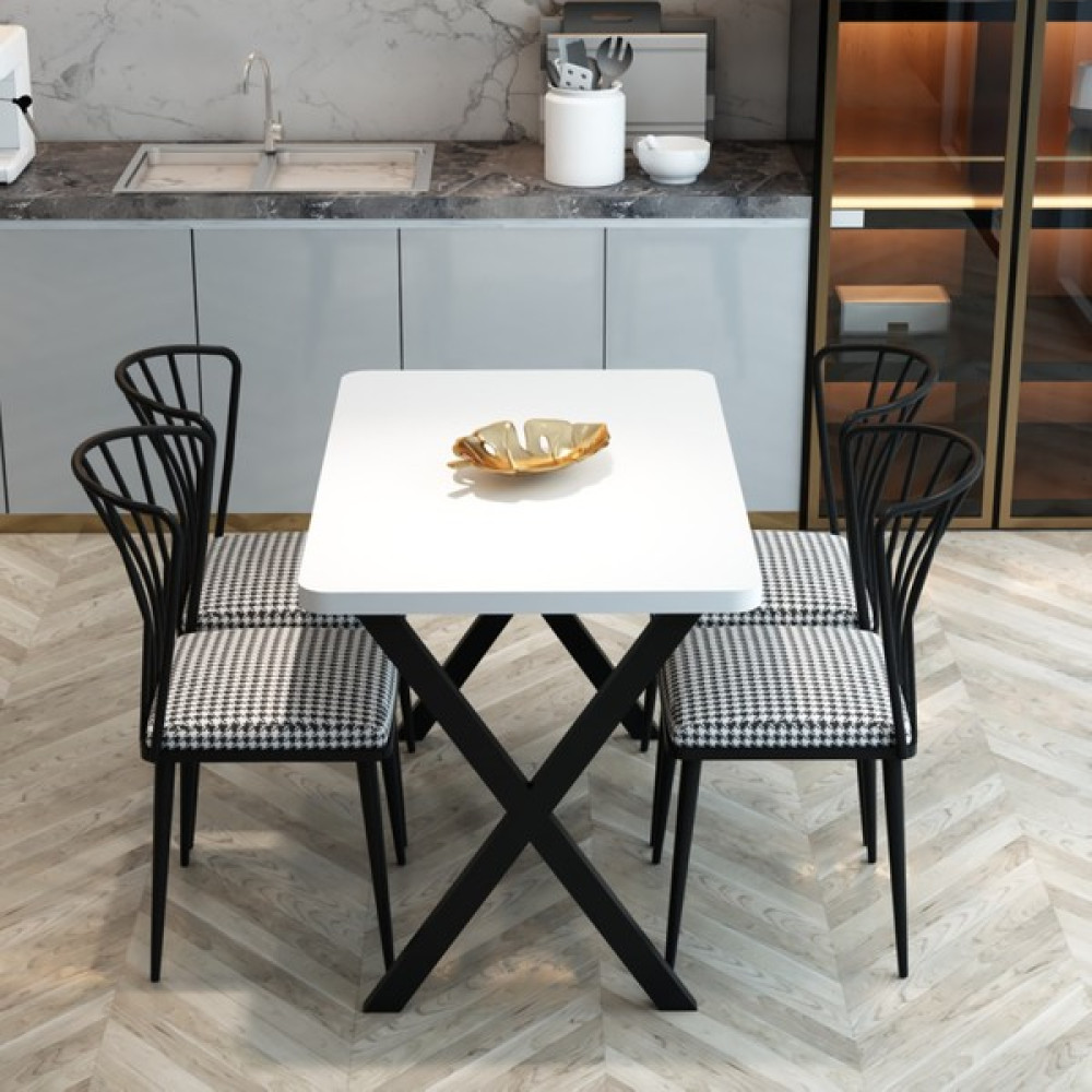 Cmkstore Yemek Masası Takımı x Ayaklı Yemek Masası 70X110 + 4 Adet Sandalye - Beyaz Yemek & Mutfak Masası Fiyatı